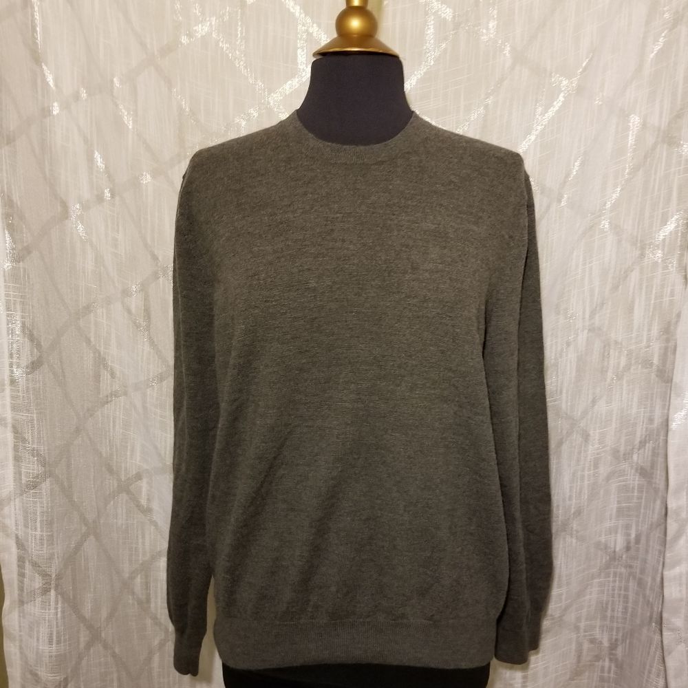 Banana Republic Fine Merino Wool Sweater Men XL Gray Crewneck Preppy Fall Winter